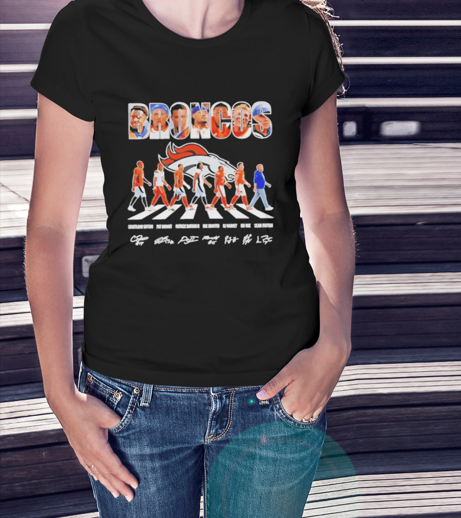 Denver Broncos Abbey Road Sutton Bryant Surtain II Bonitto Harvey Nix Payton Signatures NFL Team T-Shirt