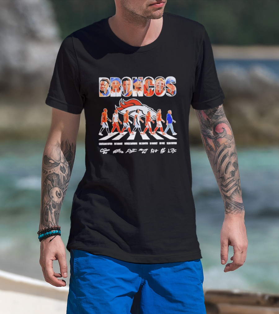 Denver Broncos Abbey Road Sutton Bryant Surtain II Bonitto Harvey Nix Payton Signatures NFL Team T-Shirt