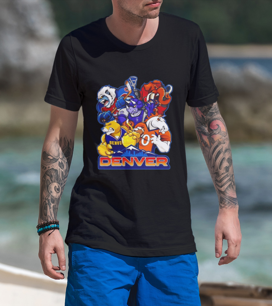 Denver Sports Teams Mascot Collage Featuring Iconic City T-Shirt
