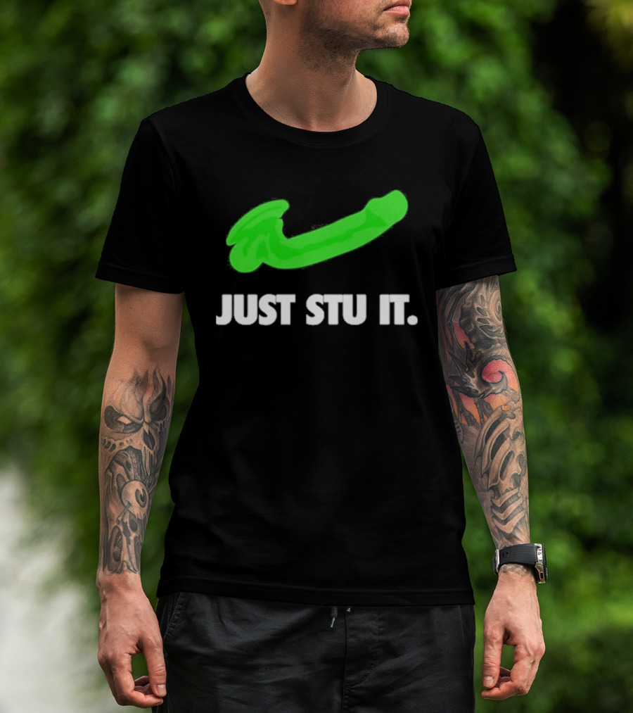 Just Stu It Green Swoosh Iconic Phrase T-Shirt