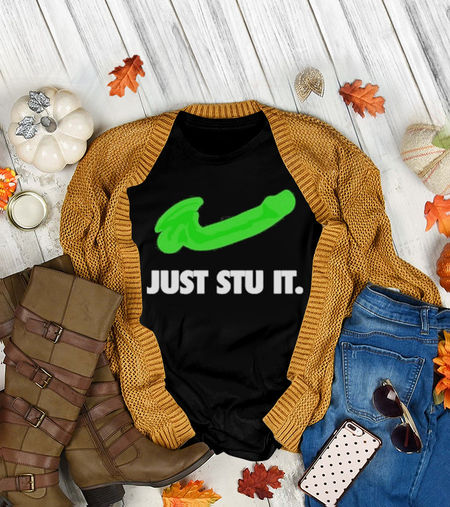 Just Stu It Green Swoosh Iconic Phrase T-Shirt