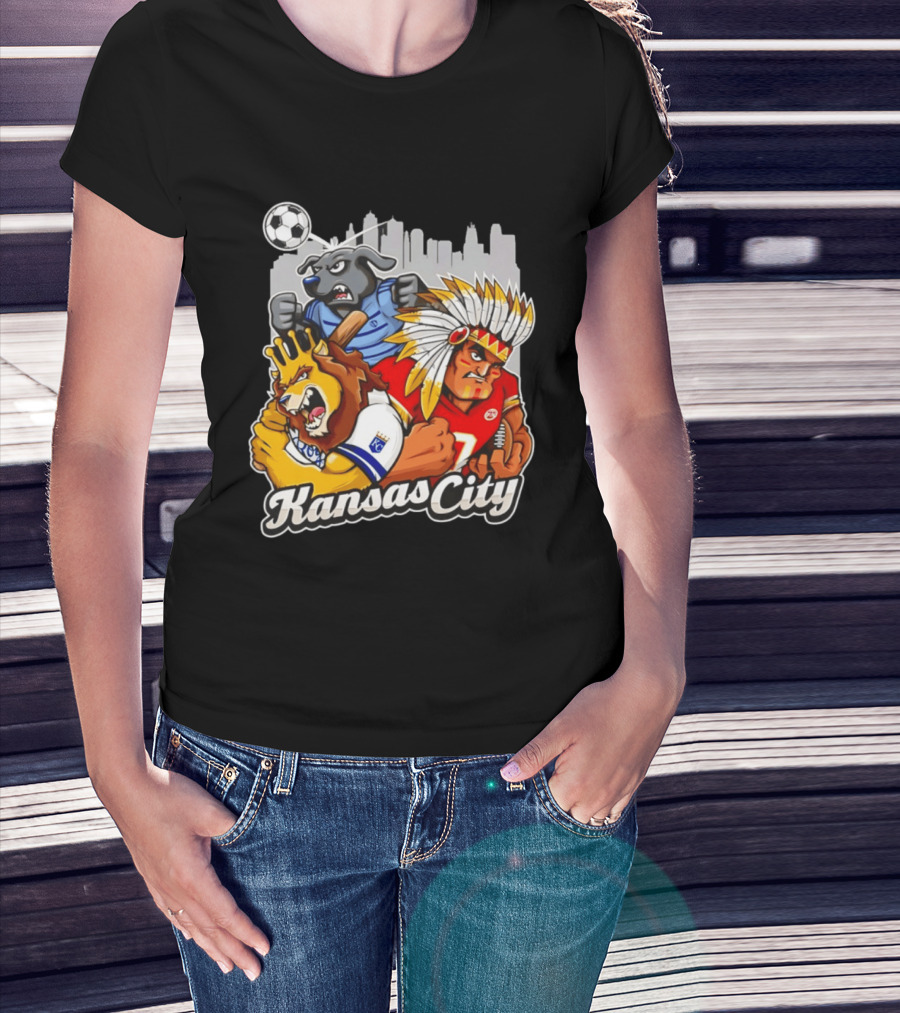 Kansas City Chiefs Royals Sporting KC Cityscape Sports Mashup T-Shirt