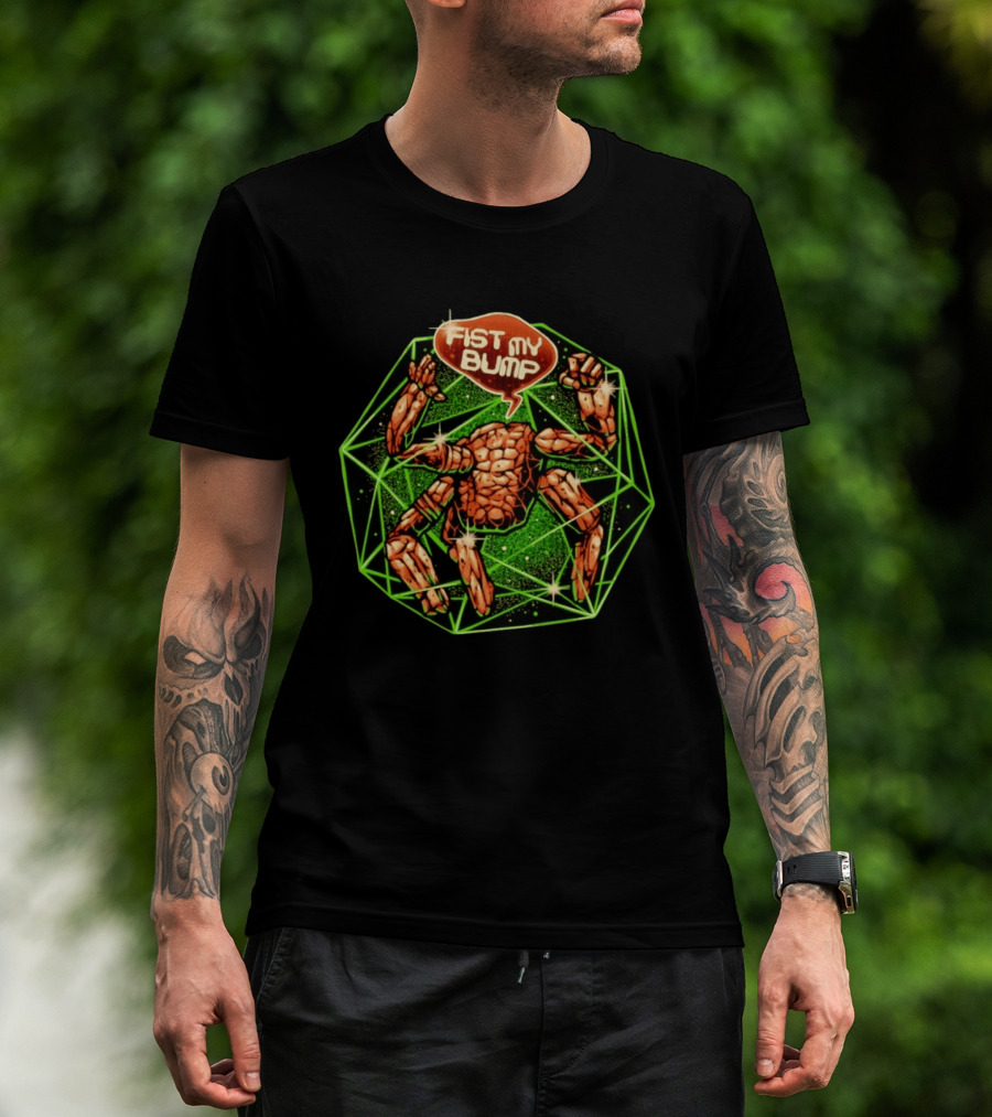 Fist My Bump Comic Stone Creature With Green Geometric Frame T-Shirt