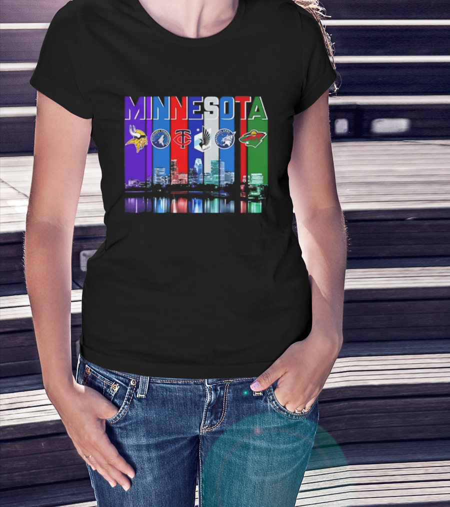 Minnesota Vikings Timberwolves Twins Lynx Wild Skyline 2026 T-Shirt