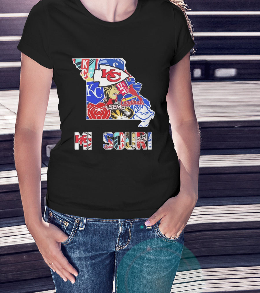 Missouri State KC Chiefs Cardinals SEMO Tigers Sports Map T-Shirt