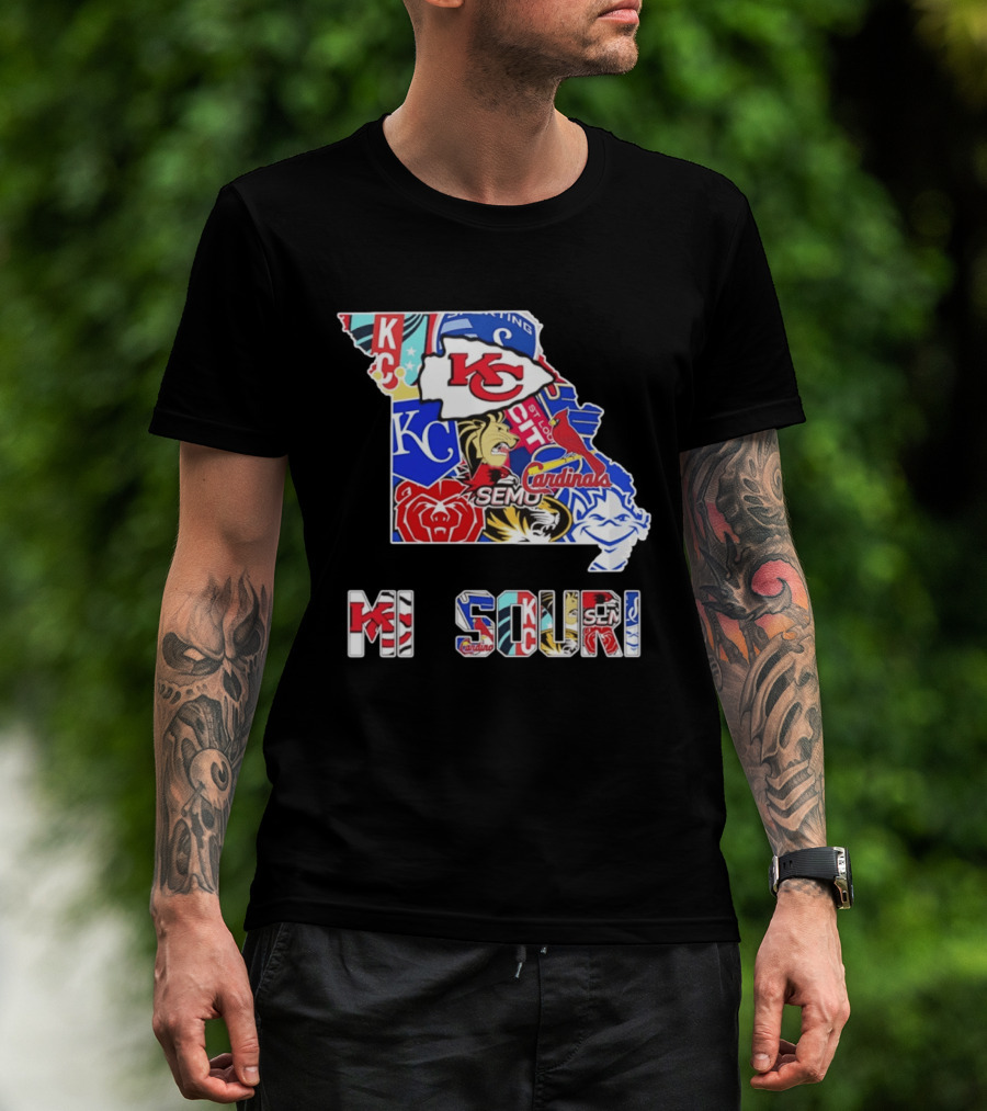 Missouri State KC Chiefs Cardinals SEMO Tigers Sports Map T-Shirt