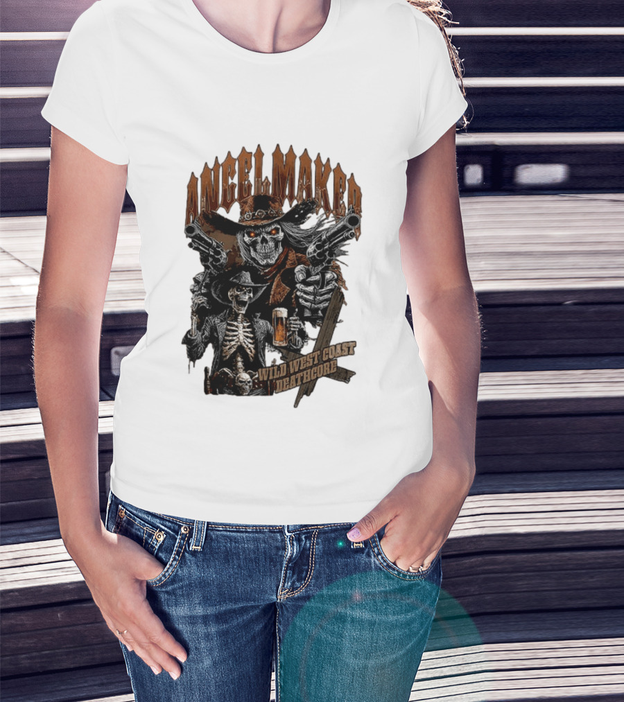 AngelMaker Wild West Coast Deathcore Skeleton Gunslinger Violence T-Shirt