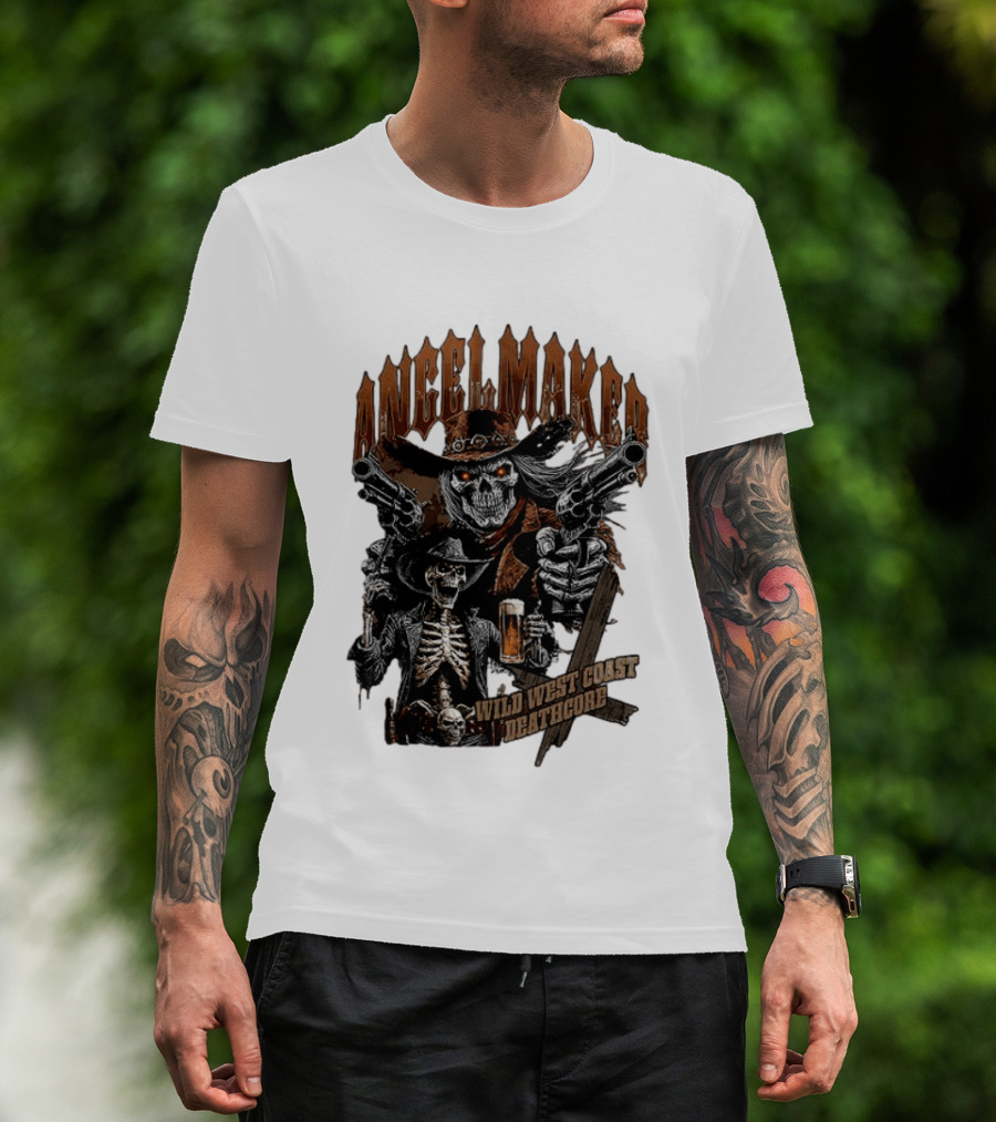 AngelMaker Wild West Coast Deathcore Skeleton Gunslinger Violence T-Shirt