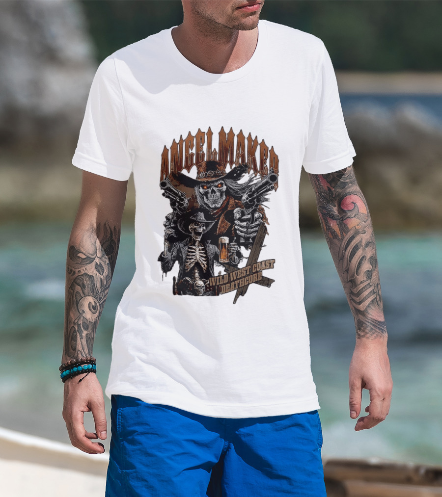 AngelMaker Wild West Coast Deathcore Skeleton Gunslinger Violence T-Shirt