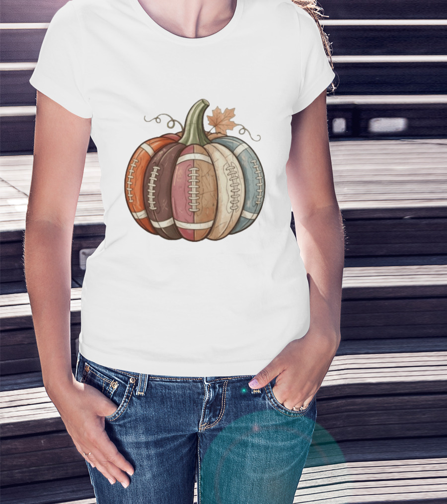 Football Pumpkin Fall Autumn Sports Harvest Season Decor T-Shirt