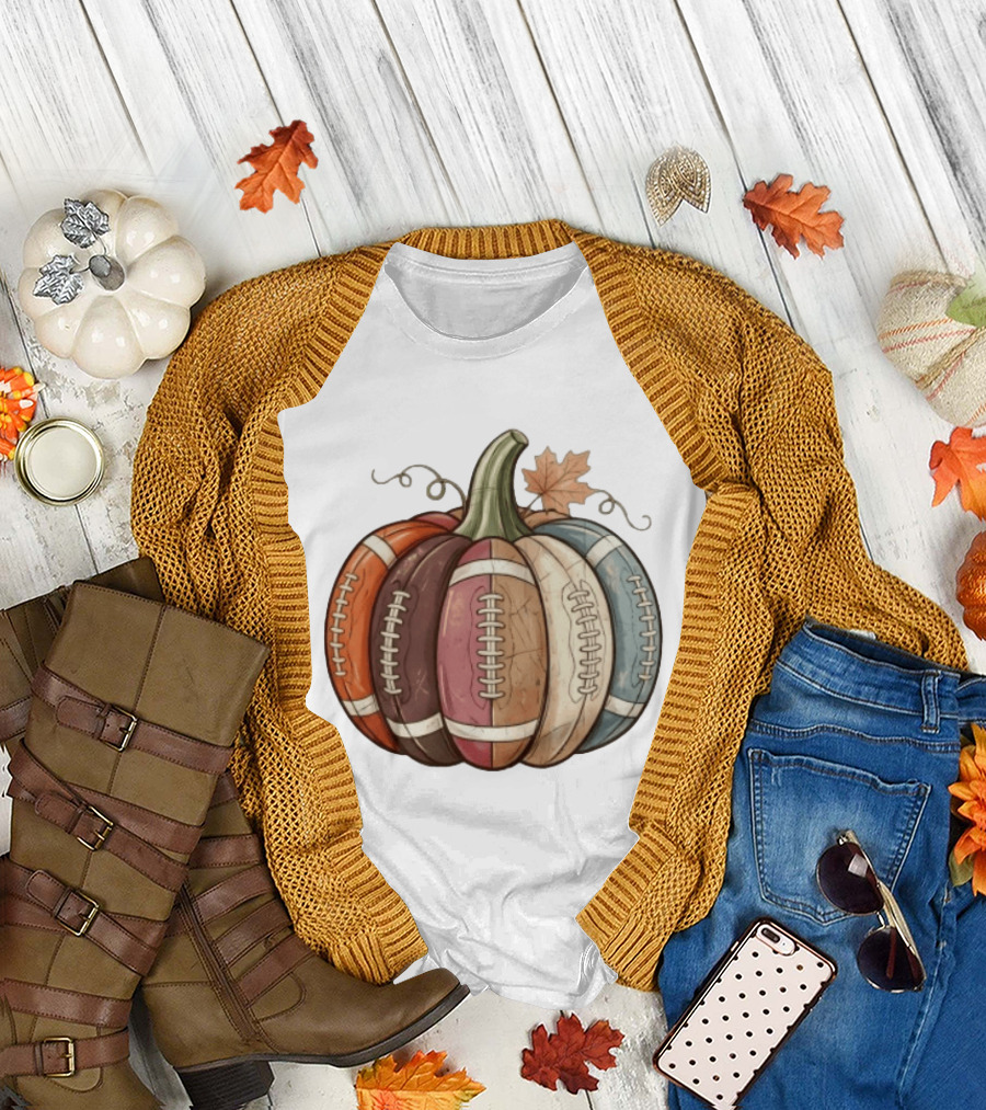 Football Pumpkin Fall Autumn Sports Harvest Season Decor T-Shirt