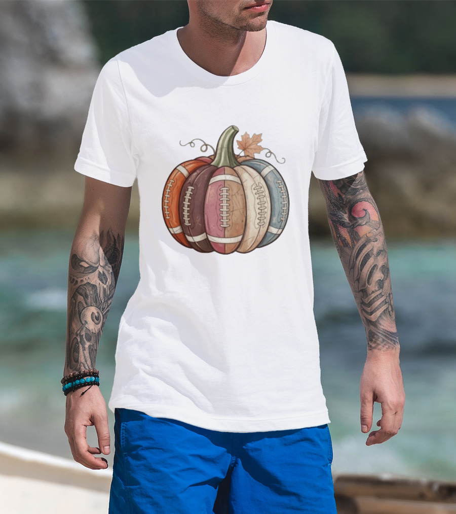 Football Pumpkin Fall Autumn Sports Harvest Season Decor T-Shirt