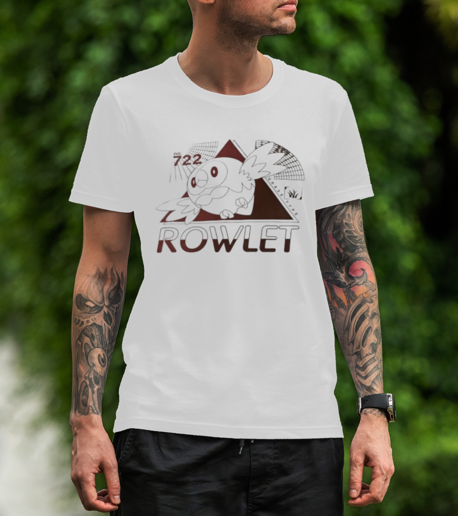 Rowlet 722 Grass Type Pokémon Triangular Art Featuring Iconic Owl T-Shirt