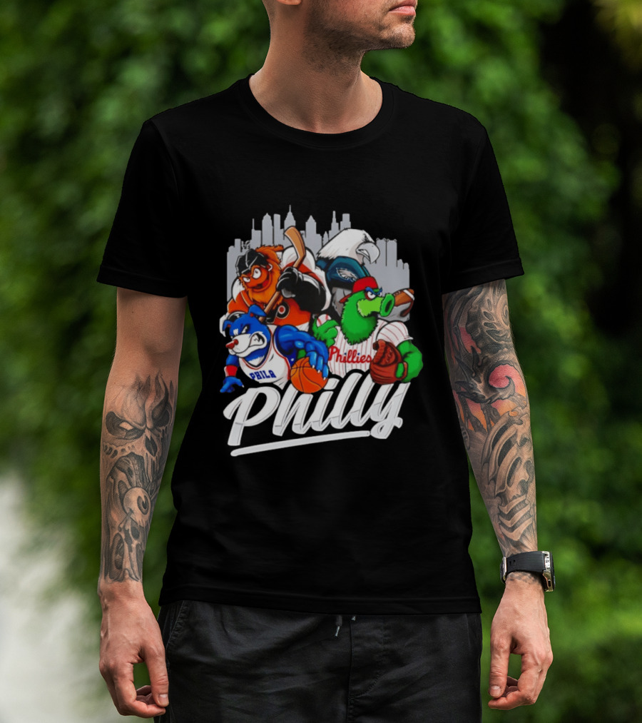 Philly Sports Mascots Gritty Swoop Phanatic Franklin Collage 2026 T-Shirt