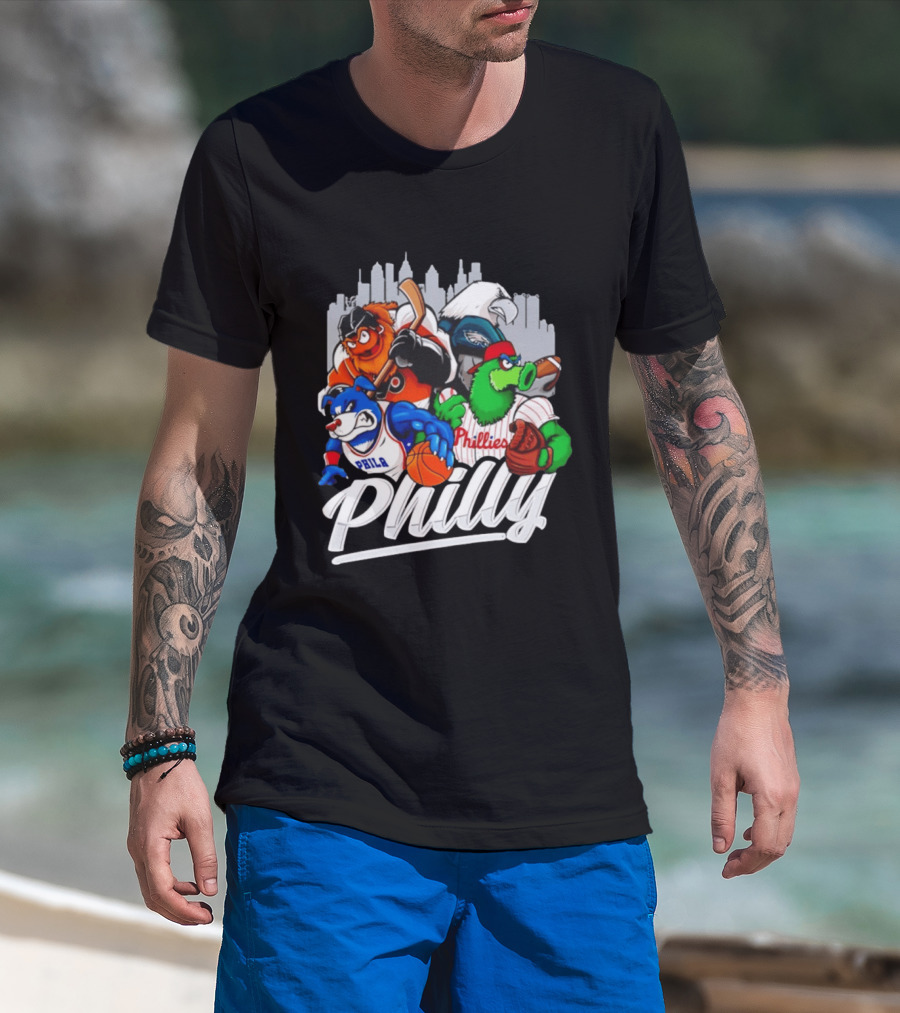 Philly Sports Mascots Gritty Swoop Phanatic Franklin Collage 2026 T-Shirt