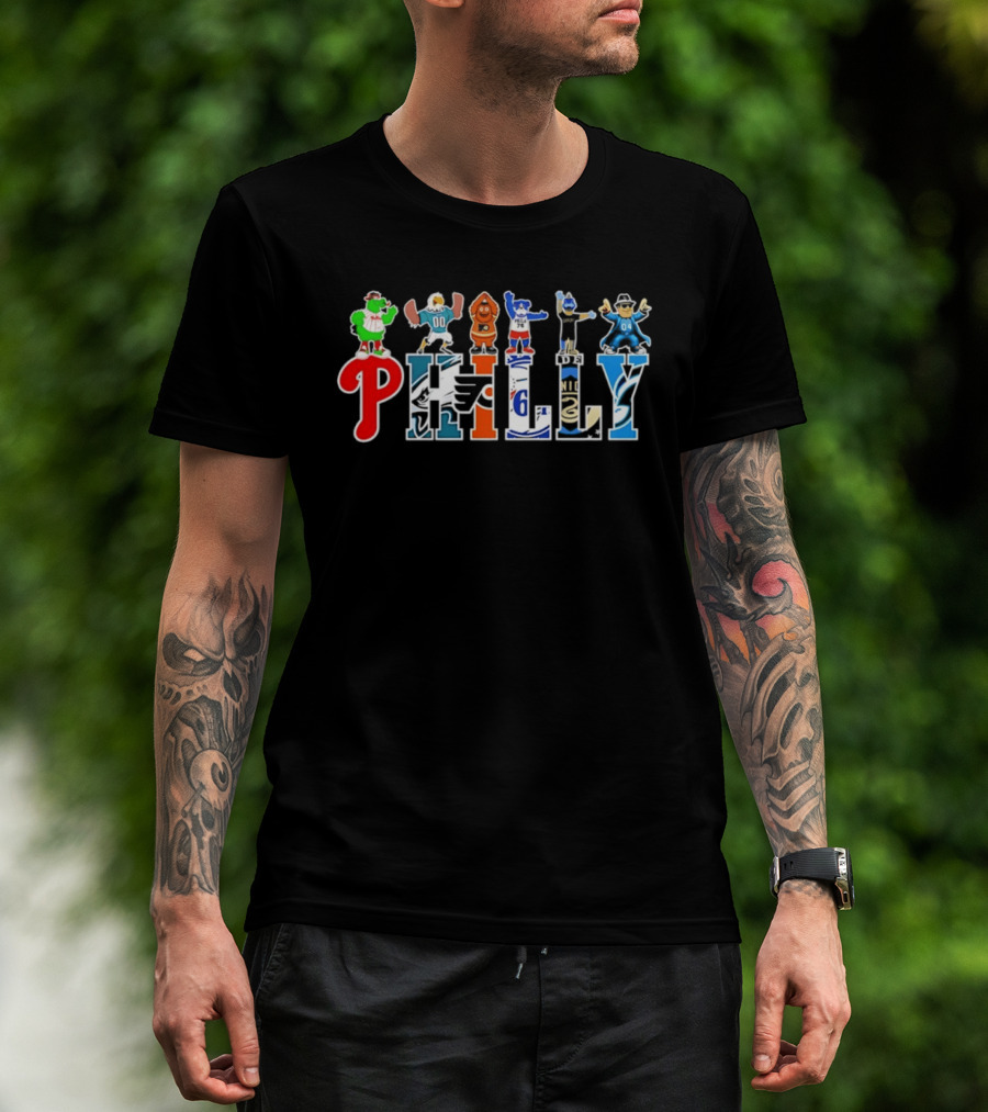 Philly Mascots 2026 Phillies Eagles Flyers Sixers Union Phanatic Gritty Swoop Franklin Fang T-Shirt