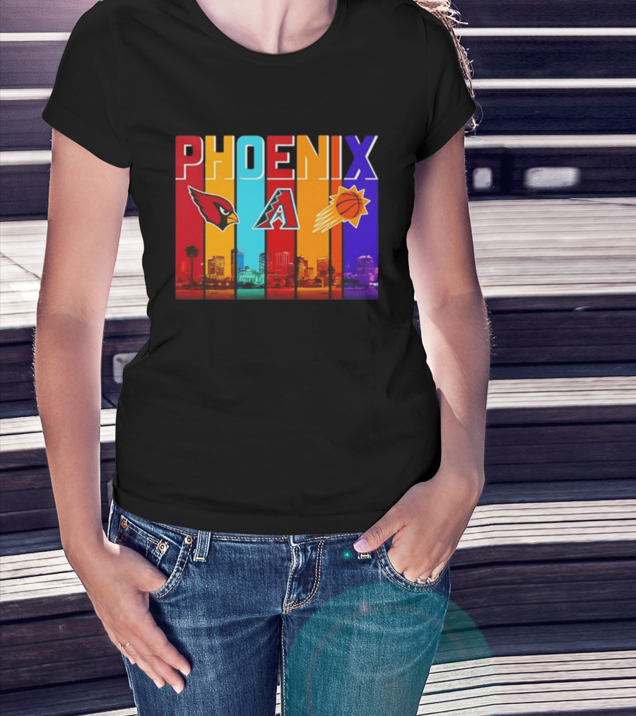 Phoenix Cardinals Diamondbacks Suns Skyline Sports Logos T-Shirt