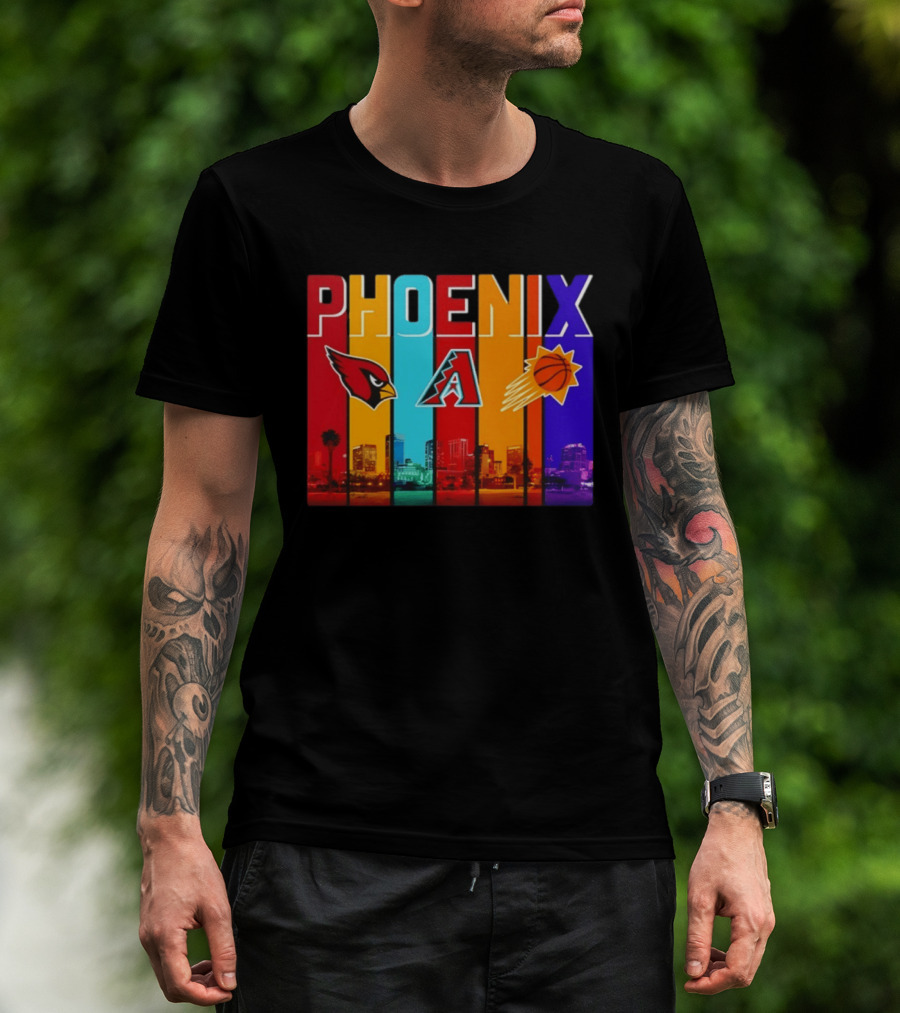 Phoenix Cardinals Diamondbacks Suns Skyline Sports Logos T-Shirt