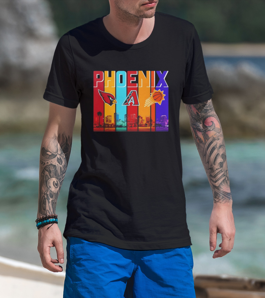Phoenix Cardinals Diamondbacks Suns Skyline Sports Logos T-Shirt