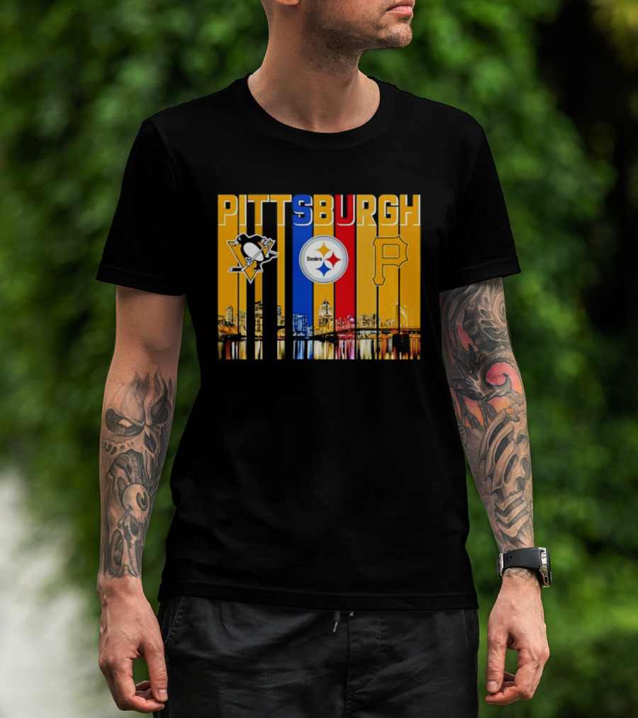 Pittsburgh Penguins Steelers Pirates City Skyline 2026 Sports Teams T-Shirt