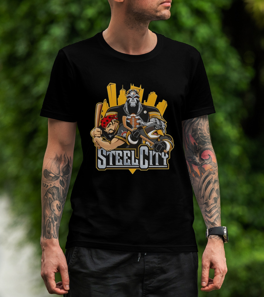Steel City Pittsburgh Steelers Pirates Penguins Collage 2026 T-Shirt