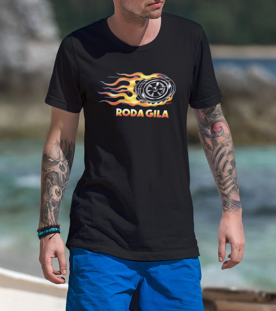 Roda Gila Kelompok Penerbang Roket Motorbike Flame Wheel Graphic 2 Sided T-Shirt