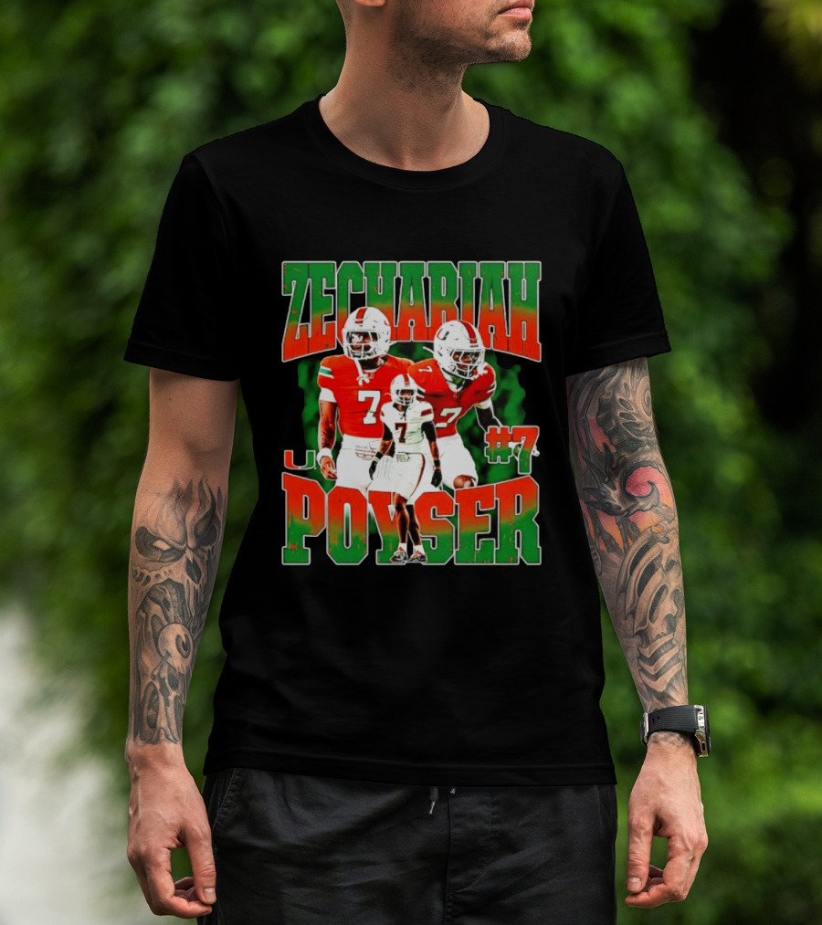 Zechariah Poyser #7 Miami Hurricanes Football Player NCAA T-Shirt