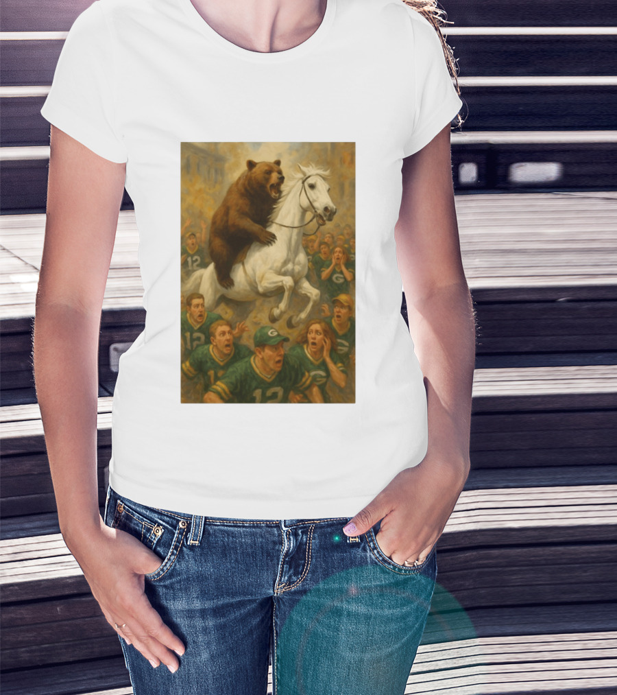 Bear Riding Horse Surprising Green Bay Packers Fans NFL Humor T-Shirt