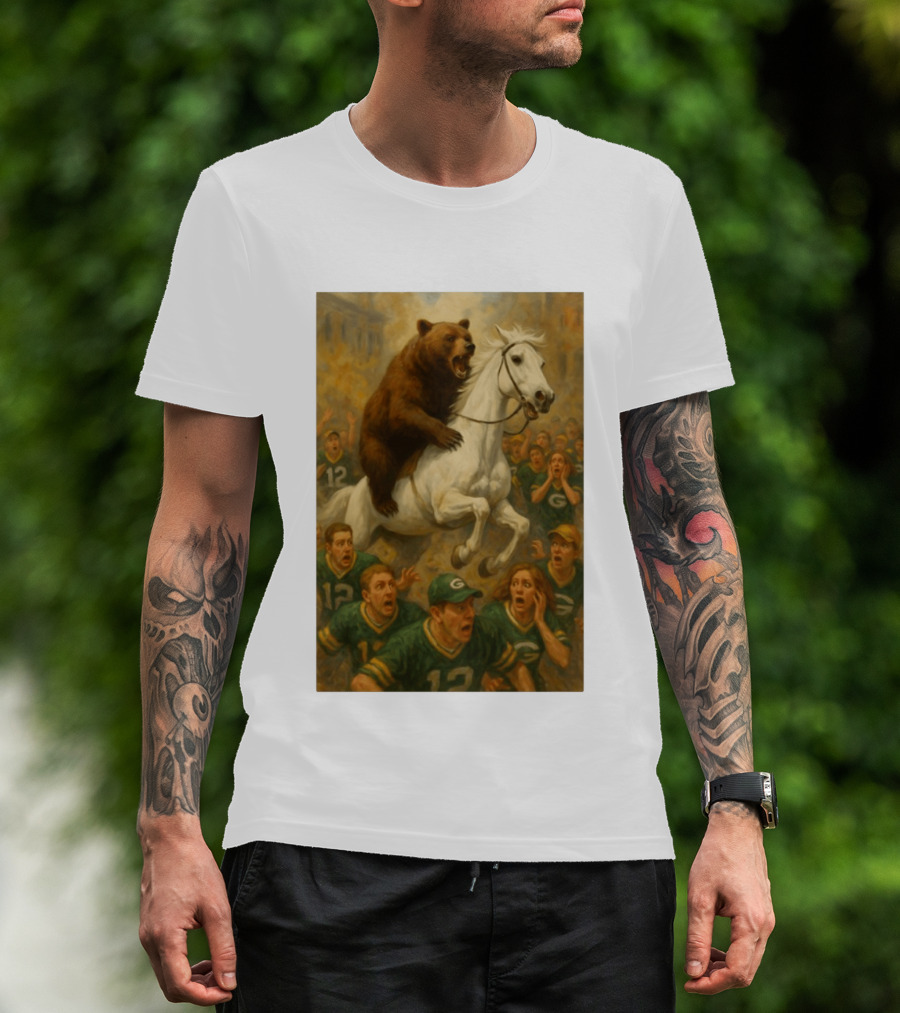 Bear Riding Horse Surprising Green Bay Packers Fans NFL Humor T-Shirt