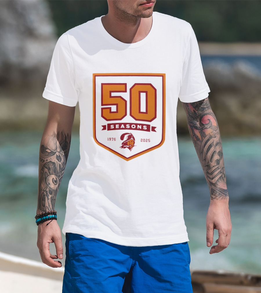 Bucky Irving 7 Tampa Bay Buccaneers 50 Seasons 1976 2025 T-Shirt