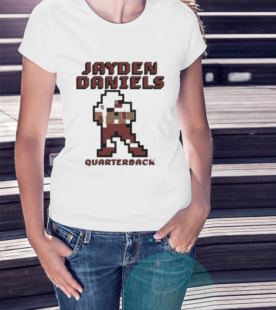 Jayden Daniels 5 Washington Commanders Quarterback Pixel T-Shirt