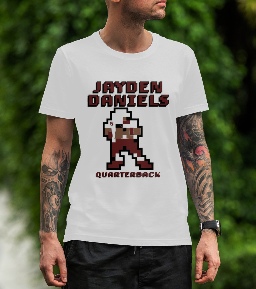 Jayden Daniels 5 Washington Commanders Quarterback Pixel T-Shirt