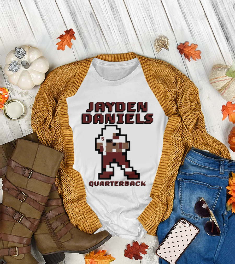 Jayden Daniels 5 Washington Commanders Quarterback Pixel T-Shirt