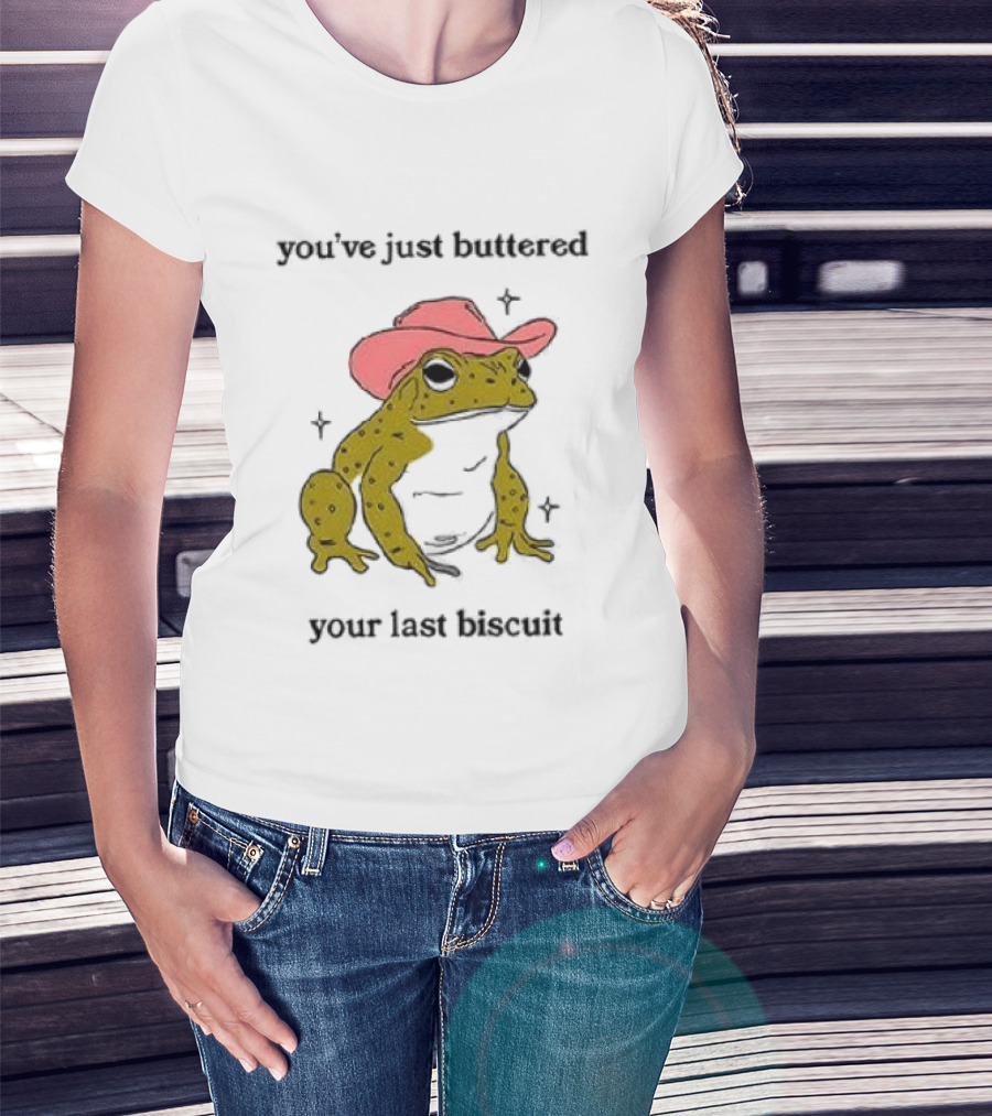 Cowboy Frog You've Just Buttered Your Last Biscuit Pink Hat T-Shirt
