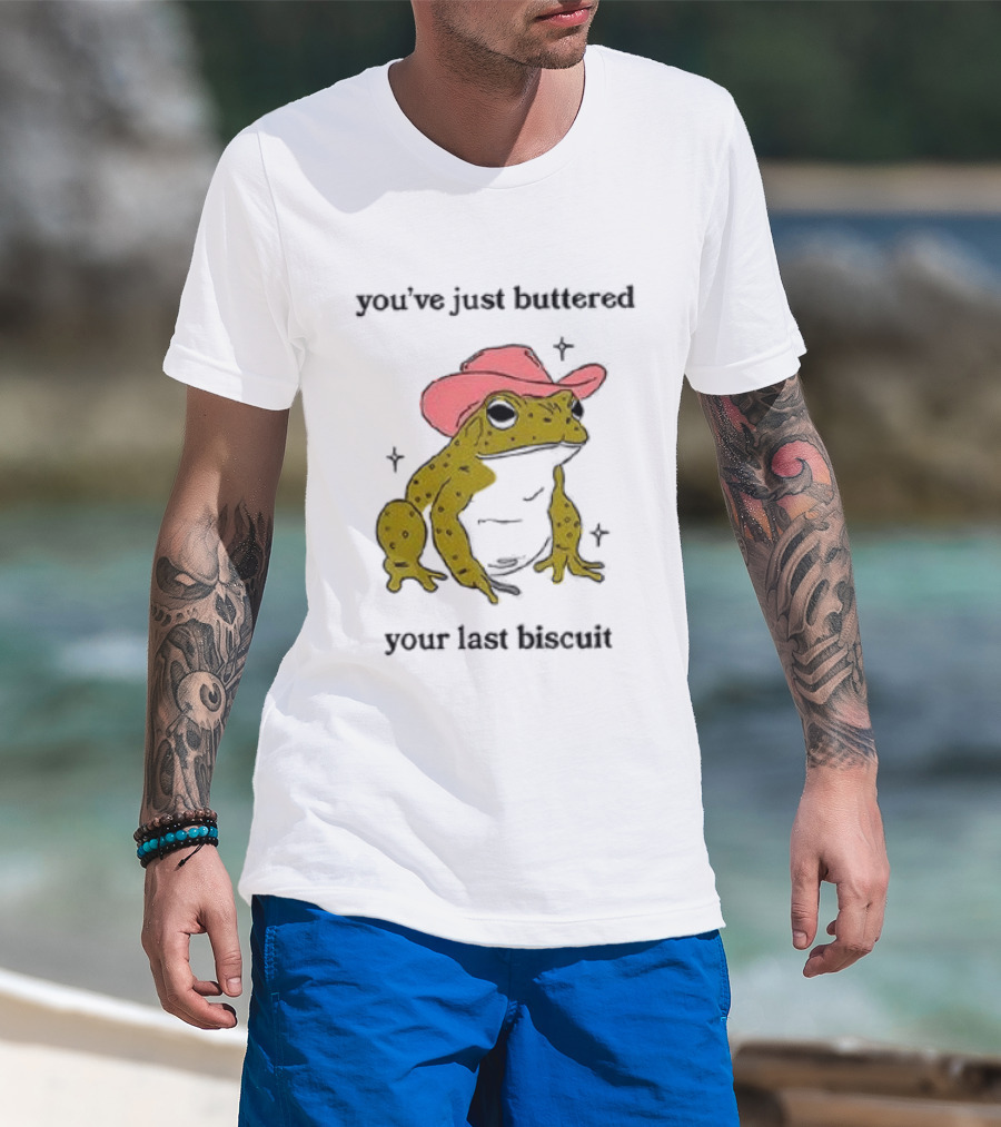 Cowboy Frog You've Just Buttered Your Last Biscuit Pink Hat T-Shirt