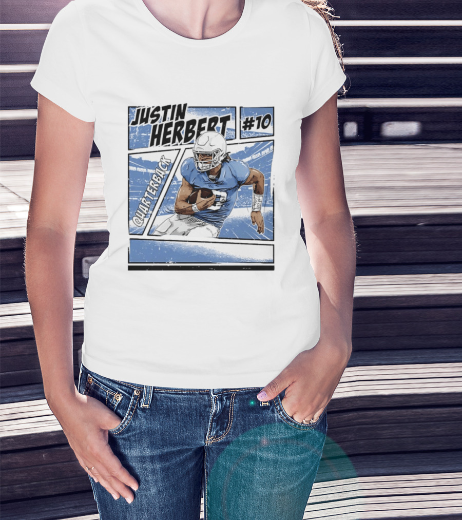 Justin Herbert #10 Quarterback Los Angeles Chargers Comic T-Shirt