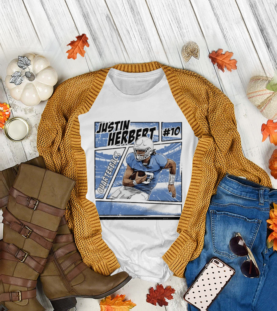 Justin Herbert #10 Quarterback Los Angeles Chargers Comic T-Shirt
