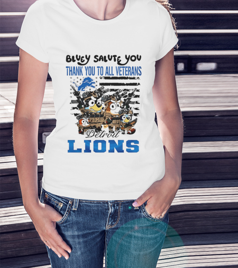 Bluey Salute You Thank You To All Veterans Detroit Lions T-Shirt
