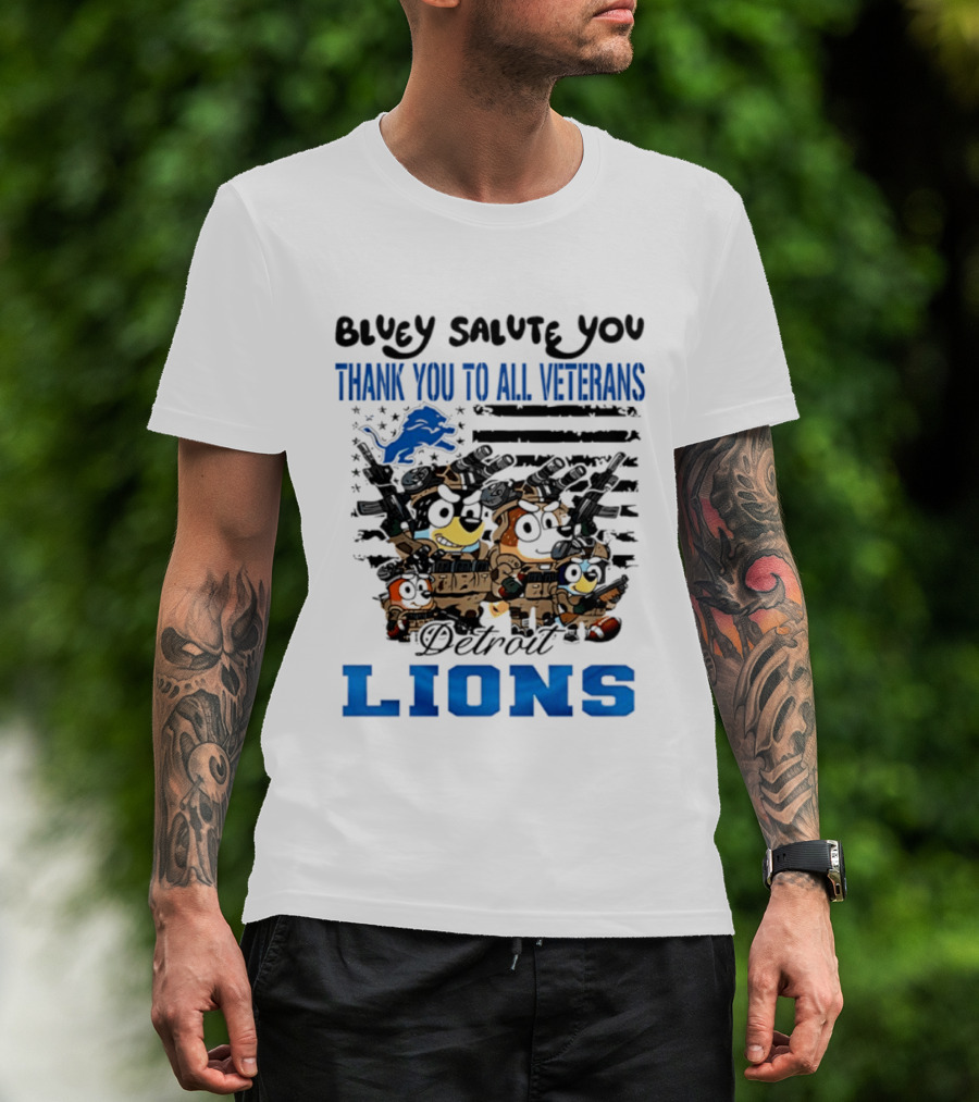 Bluey Salute You Thank You To All Veterans Detroit Lions T-Shirt