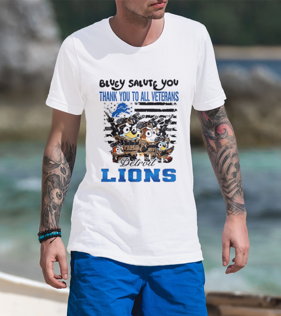 Bluey Salute You Thank You To All Veterans Detroit Lions T-Shirt