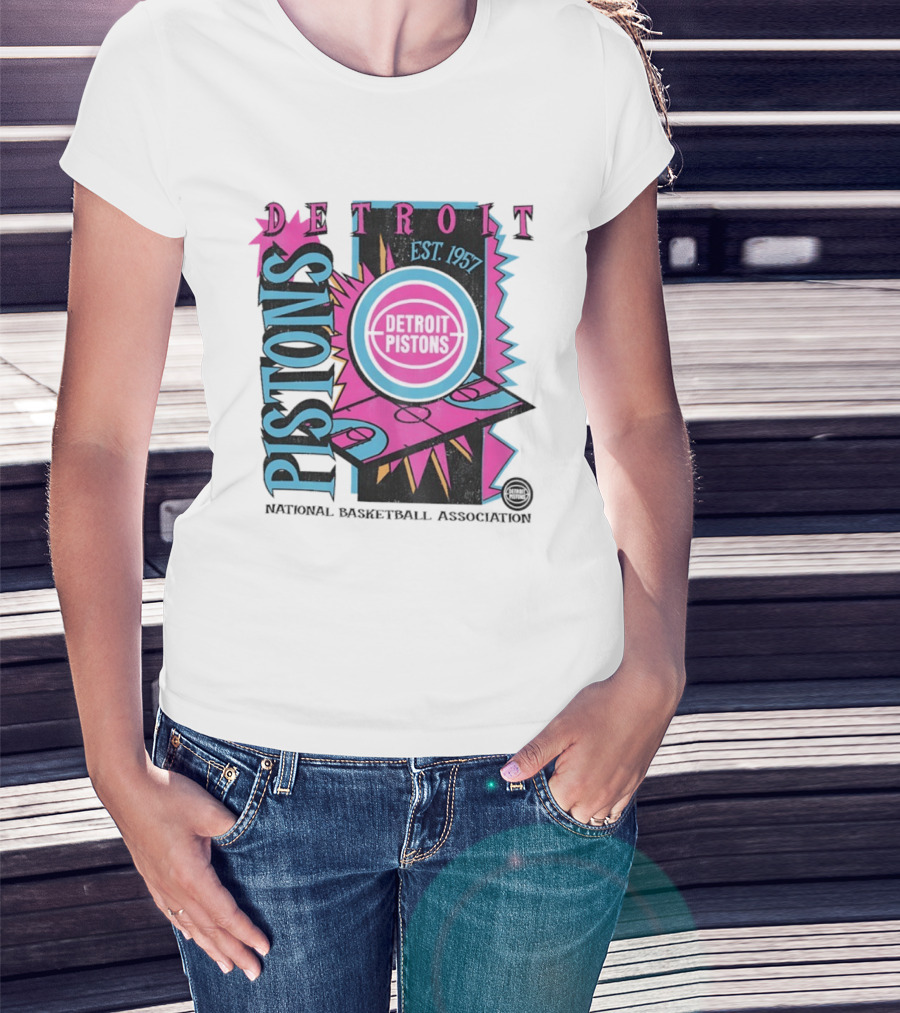 Detroit Pistons 1957 Est. Neon National Basketball Association Court T-Shirt
