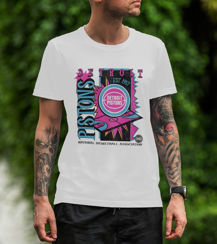 Detroit Pistons 1957 Est. Neon National Basketball Association Court T-Shirt