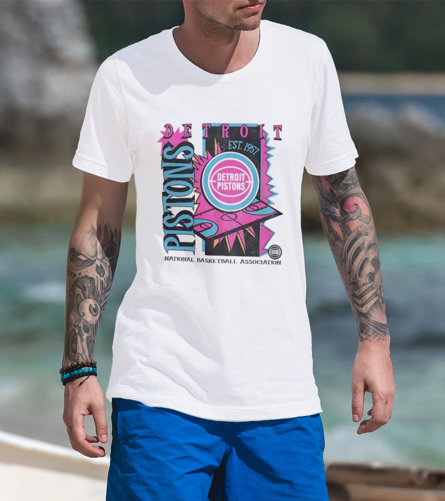 Detroit Pistons 1957 Est. Neon National Basketball Association Court T-Shirt