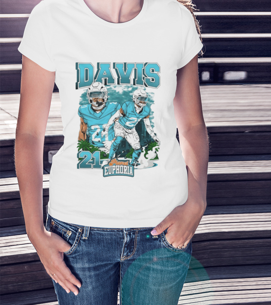 Davis 21 Planet Euphoria Football Player Miami Dolphins T-Shirt