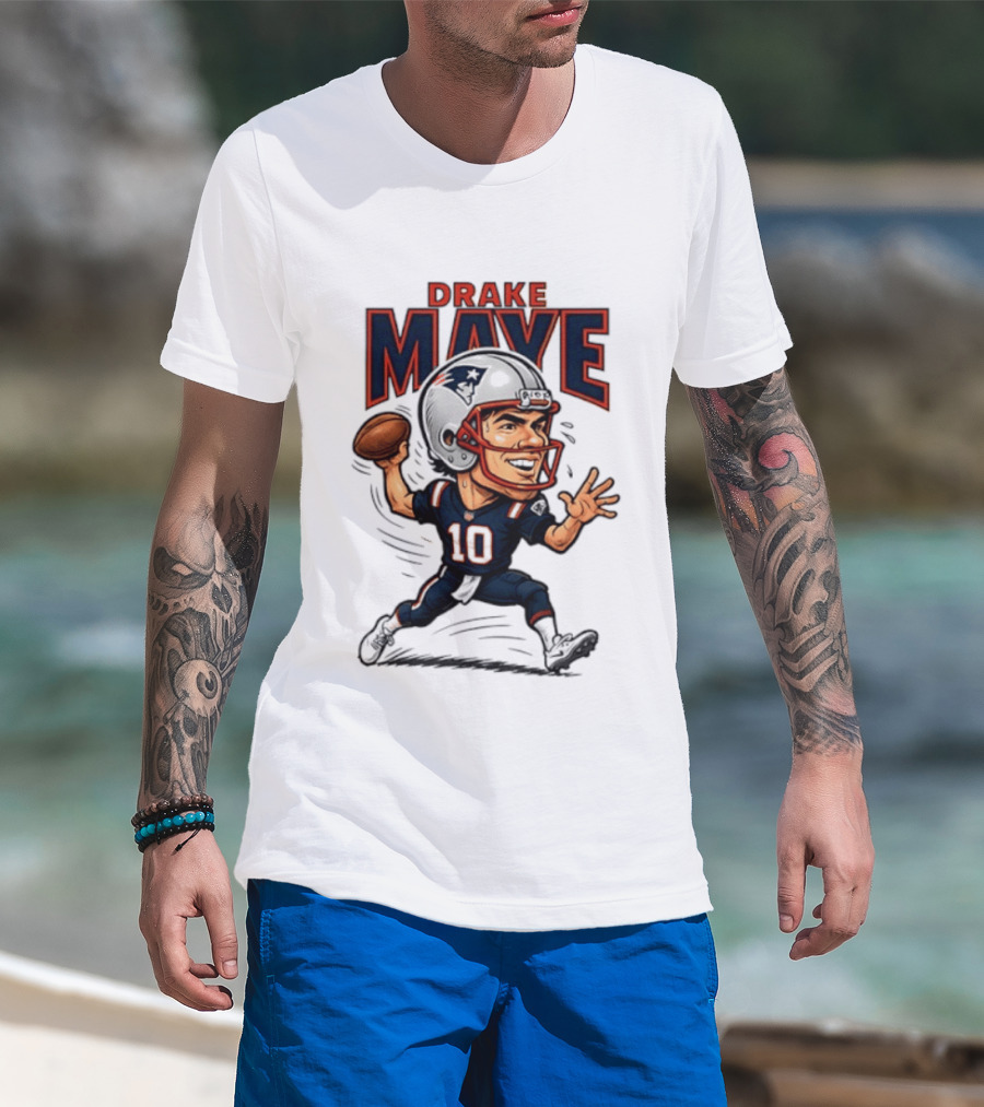 Drake Maye Football Caricature 10 Quarterback T-Shirt