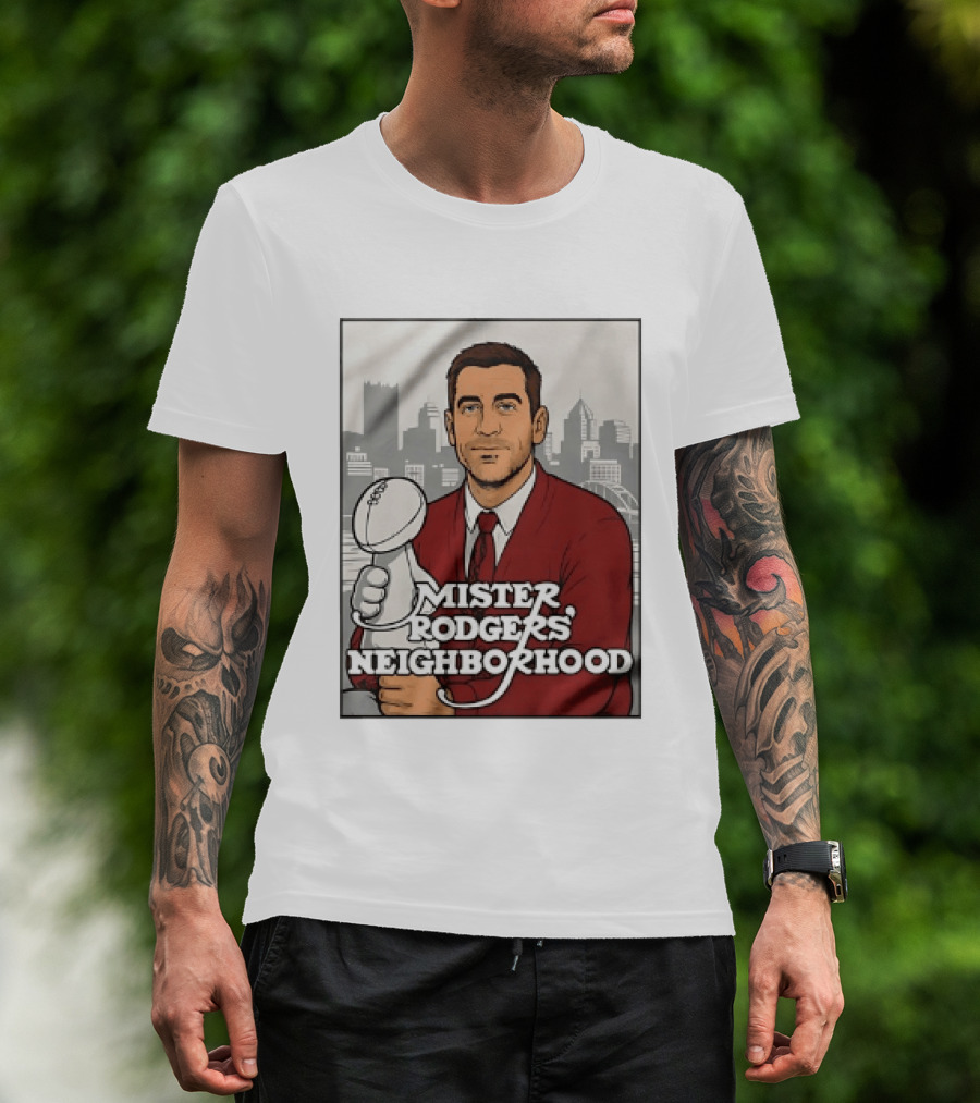 Mister Rodgers Neighborhood Aaron Rodgers Pittsburgh Skyline T-Shirt
