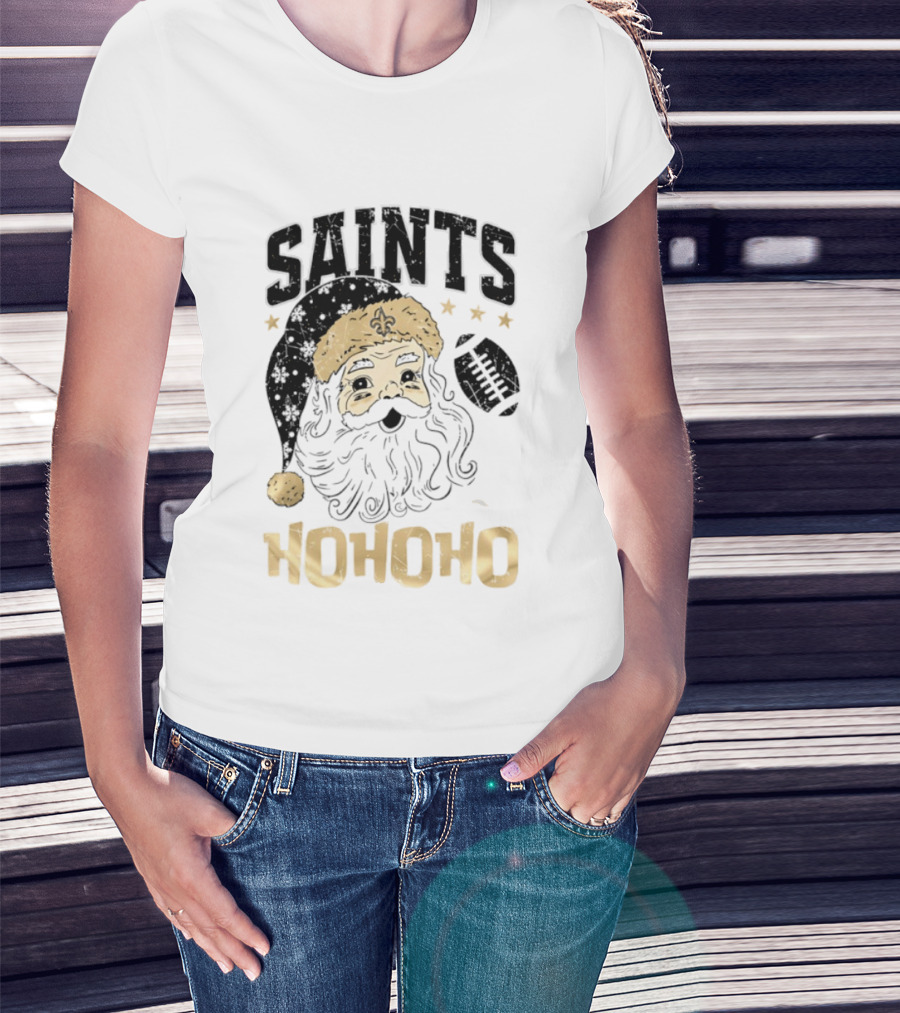 New Orleans Saints Santa Claus Ho Ho Ho Merry Christmas Football T-Shirt
