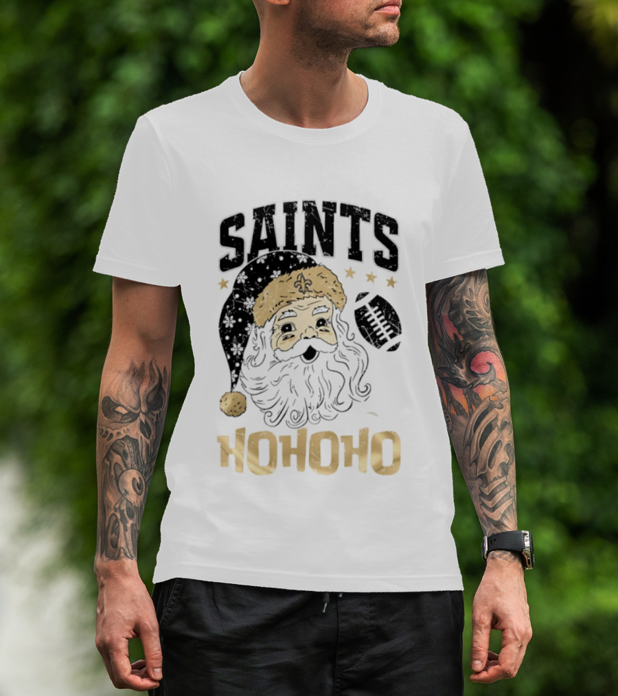 New Orleans Saints Santa Claus Ho Ho Ho Merry Christmas Football T-Shirt