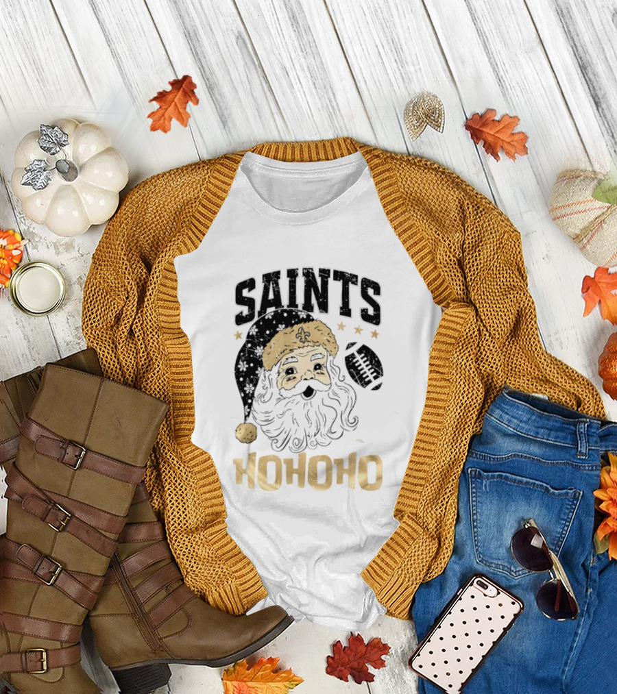 New Orleans Saints Santa Claus Ho Ho Ho Merry Christmas Football T-Shirt