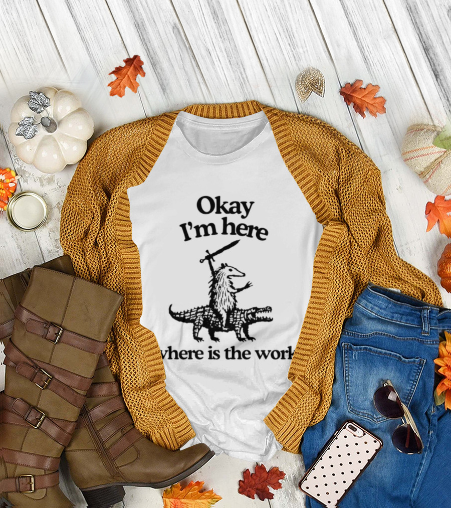 Okay I'm Here Opossum Riding Crocodile Where Is The Work T-Shirt